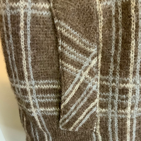VTG ZARA long brown plaid cardigan coat with a hoodie. Mohair blend. Size M - Picture 8 of 10